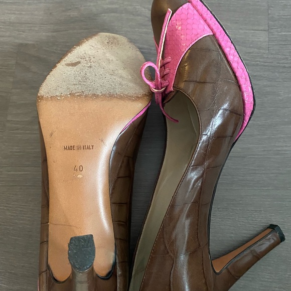 Christian Dior by Galliano Iconic Number 2 Pink Brown Vintage Heel Pumps - Picture 3 of 4